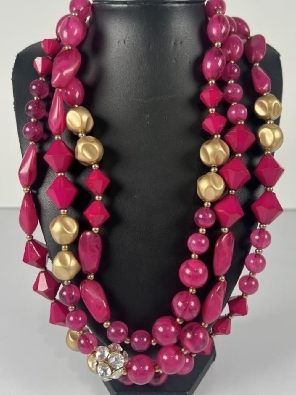 Fuchsia Multi-Strand Necklace with Gold Accents - Women Jewelry